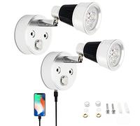 JUTTAUTO 12V Caravan Spot Light, 2PCS Touch Dimming Interior LED Reading Lights With USB, Bedside Wall Reading Lamps for Campervan Caravan Boat Motorhome (Silver-2)