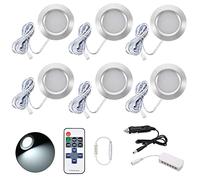 JUTTAUTO 12V Interior LED Spot Lights, Campervan Lights, Dimmable Roof Ceiling Down Lights with Remote Control, Motorhome Lighting for T4 T5 Campervan Caravan Boat Yacht, 6 Ultra Slim Puck Lights Kit