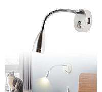 JUTTAUTO 12V LED Spot Reading Light with Push Dimmer Switch & USB Charger RV Interior Lighting Flexible Gooseneck Beside Wall Light for Camper Van Trailer Truck Motorhome (Silver-1pcs)