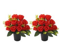 JUTTAUTO 2pcs Artificial Flowers In Pot 12 Head Rose Grave Silk Floral for Memorial & Cemetery Funeral Home Office Christmas Decorations