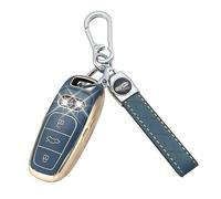 Juttzzei Audi Car Key Cover With Keychain for A6 A7 A8 RS6 E-Tron S6 RS7 S7 Q7 SQ7 Q8 SQ8 A6L A8L Key Fob - Soft TPU 3 Button Cover (Blue-Gray)