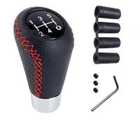 Juttzzei Car Gear Shift Knob, Universal 5 Speed Gear Knob, Manual Gear Stick Knob, Leather Gear Stick Shift Cover with 4 Adapters 8mm 10mm 11mm 12mm for Manual Automotive Vehicles - Red Stitching