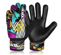 JUU Football Goalkeeper Gloves For Boys, Kids Children Youth Soccer Goalie Gloves with 4mm Latex Finger Spine Protection (Black, Size 5 suitable for 9 to 12 years old)