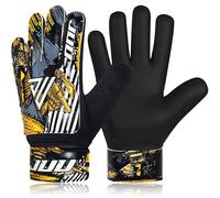 JUU Football Goalkeeper Gloves with 4mm Latex for Super Grip Palm & Double Wrist Protection Funky Goalkeeping Gloves (Gold, Size 4 suitable for 6 to 9 years old)