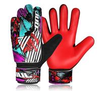 JUU Football Goalkeeper Gloves with 4mm Latex for Super Grip Palm & Double Wrist Protection Funky Goalkeeping Gloves (Red, Size 5 suitable for 9 to 12 years old)