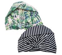 JUUDDENPARTS 2Pcs Stripe and Palm Leaves Shower Caps for Women, Adjustable Elastic Hem Shower Bath Caps, Waterproof and Reusable for Short Curly and Long Hair (Palm leaves and stripes)