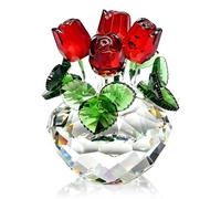 JUUDDENPARTS 4.5-Inch Elegant Red Crystal Rose, Beautiful Glass Flower Figurine with Gift Box, for Her on Valentines Day Anniversary (A)