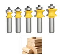 JUUDDENPARTS 5 PCS 1/2 Inch Half Round Bullnose Router Bit Set, Tungsten Steel and Carbon Steel Cutting Tools for Wood, MDF, Plywood, and Particle Board (Sliver&Yellow)