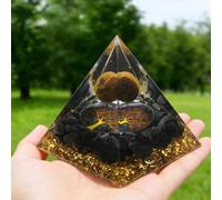 JUUDDENPARTS 6CM Tiger's Eye Crystal Pyramid Energy Tower, Spiritual Gift for Harmony, Tree of Life Ornament for Reiki Chakra & Home Office Feng Shui