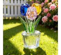 JUUDDENPARTS Crystal Multicolour Tulip Bouquet Ornament, Glass Coloured Decorative Piece for Girlfriend,Wife, Suitable for Romantic Valentine's Day, Christmas, Birthdays, and Various Occasions