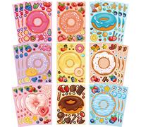 JUUFLA 27 PCS Donut DIY Stickers for Kids, Doughnut Theme Make a Face Art Craft Kit, Donut Birthday Party Decorations, Goodie Candy Bag Fillers Party Favours Gift Set