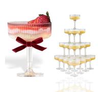 JUUJCH 20 Pack Champagne Tower Plastic，Stackable Ribbed Champagne Tower，Crystal Clear for Weddings, Parties & Graduations, Easy to Clean & Store, Outdoor/Indoor Use