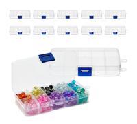 Juvale 12 Pack Mini Clear Storage Containers with 10 Grid Dividers, Small Plastic Tackle Boxes for Beads, Buttons, DIY Jewellery (6.3 x 12.7 cm)