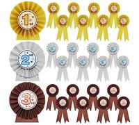 Juvale 24-Pack Award Ribbons, 1st, 2nd, and 3rd Place Recognition Awards, Rosette Victory Ribbons for Sports Event, Spelling Bees, School Science Fairs, Talent Shows Contest (Gold, Silver, Bronze)