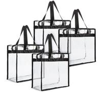 Juvale 4 Pack Clear Stadium Approved Tote Bags, 12x6x12 Large Transparent Totes with Zippers, Handles for Concerts, Sporting Events, Music Festivals, Work, School, Gym, Clear, L