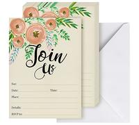 Juvale 50 Count of Invitation Postcards with Envelopes, Join Us with Watercolour Floral Design, 13 x 18 cm
