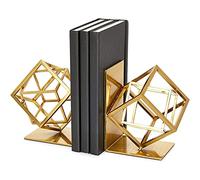 Juvale Gold Decorative Bookends with Square Metal Geometric Design, 2-Piece Set, Slip-Resistant Pads, Modern Home Decor and Office Table or Desk Decor, 5x5.5x3.1 Inch