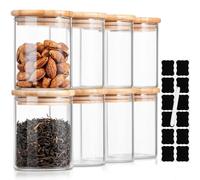 JUVEL 200ml Glass Storage Jars with Bamboo Lids Silicone Ring Set of 8 Small Air Tight Kitchen Canister Jar Storage Containers for Spice Sugar Tea Coffee Beans Snack Nuts Herbs Grains