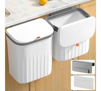 JUVEL Hanging Kitchen Bin Set with Lid, 10L+8L Kitchen Compost Bin for Countertop or Under Sink, Wall Mounted Plastic Trash Can for Bathroom/RV