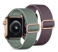 JUVEL Pack 2 Strap Compatible with Apple Watch Strap 41mm 40mm 38mm, Nylon Sport Stretch Elastic Replacement Solo Loop for iWatch SE Series 8 7 6 5 4 3 2 1, 41mm/40mm/38mm, SmokePurple/PineGreen