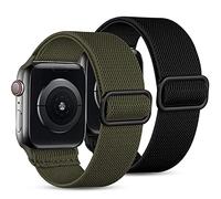 JUVEL Pack 2 Strap Compatible with Apple Watch Straps 45mm 44mm 41mm 40mm 38mm 42mm 49mm, Nylon Sport Elastic Replacement Solo Loop for iWatch SE Ultra Series 8 7 6 5 4 3 2 1, Black/Green