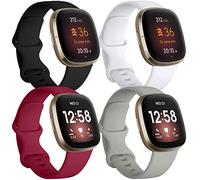 JUVEL Pack 4 Straps Compatible with Fitbit Versa 3 Strap/Fitbit Versa 4/Fitbit Sense/Sense 2 Strap, Soft Sport Silicone Replacement Wristbands, Women Men, Large Black/Grey/Wine Red/White