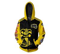 JUVENIL Co.bra Kai Anime Hoody,Hip Hop Casual 3D Printing Jacket for Adults,Comfortable Long Sleeve Zipper Jackt Coat Sweatshirt-Yellow||L
