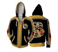 JUVENIL Co.bra Kai Anime Hoody,Hip Hop Casual 3D Printing Jacket for Adults,Comfortable Long Sleeve Zipper Jackt Coat Sweatshirt-Black B||XXL