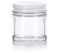 JUVITUS 1 oz / 30 ml Clear Thick Glass Straight Sided Jar with White Metal Airtight Lid (12 Pack)