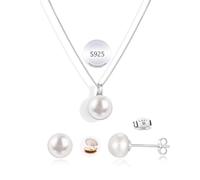 Juvux Pearl Necklace for Women, 925 Sterling Silver, 18K Gold Plated, Pearl Necklace and Earrings, Jewellery Gift, Mother's Day, Birthday, Wedding, Valentine's Day, Christmas, Party Favors, One Size