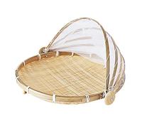 Juwaacoo Hand-Woven Food Tent Basket Tray Fruit Vegetable Bread Storage Basket Simple Atmosphere Outdoor Picnic Mesh Net Cover