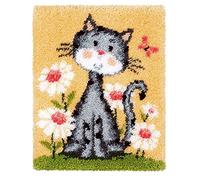 Juwaacoo Latch Hook Rug Kits DIY Crochet Yarn Rugs Hooking Craft Kit with Color Preprinted Pattern Design for Adults Kids (Cat)