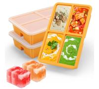 Juwacoo 3 Pack Extra Large Soup Containers with Lid, 4-Cavity Silicone Soup Freezer Tray, Silicone Food Freezer Trays, Meal Prep Soup Storage Containers, Large Tray for Sauce, Broth (Yellow)