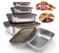 Juwacoo 4 Pcs Leak-Proof Stainless Steel Food Storage Containers with lids, Lunch boxes, food freezer containers, Metal Fresh Storage Container for Lunch,Freezer Safe, (220ml/600ml/1500ml/2900ml)