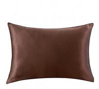Juwenin Home Both Sides Luxury Mulberry Silk Pillowcase 19 Momme Soft Breathable Avoid Facial Wrinkles Hidden Zipper 1pc/pack 100% Pure Natural Silk (Coffee, Standard 50x75cm)