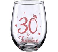 JUWNMANT 30th Birthday Gifts, Men and Women Cheers Wine Glasses, 30th Birthday Party Wedding Anniversary Decor Gift, 17oz Stemless (30 and Fabulous)