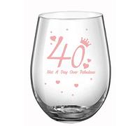 JUWNMANT 40th Birthday Gift with Funny Sayings, Not A Day Over Fabulous - Rose Gold Wine Glass for Men and Women, 17 Oz Stemless - Party, Wedding, Anniversary Decorations (40)