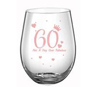 JUWNMANT 60th Birthday Gift with Funny Sayings,Not A Day Over Fabulous, Rose Gold Birthday Wine Glass Gift Anniversary Glasses Men and Women Party Wedding Anniversary Decorations,17 Oz stemless (60)