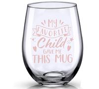 JUWNMANT Gifts for Mum and Dad - stemless Wine Glass, My Favorite Child Gave Me This Mug，Mother's Day and Father's Day Gifts from Daughters and Sons to Mums and Dads (Pink)