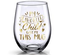 JUWNMANT Gifts for Mum and Dad - stemless Wine Glass, My Favorite Child Gave Me This Mug，Mother's Day and Father's Day Gifts from Daughters and Sons to Mums and Dads (Golden)