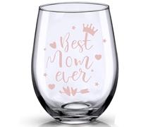 JUWNMANT Printed with Best Mom Ever Mother's Day Gift - Stemless Wine Glass, Christmas Birthday Gift from Son and Daughter to Mother (Best Mom Ever)