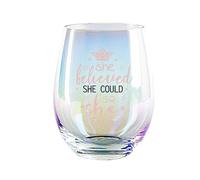 JUWNMANT Printed with She Believed She Could So She Did Stemless Wine Cup，Inspiring Gifts for Friends and Colleagues (She Believed She Could So She Did)