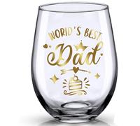 JUWNMANT Printed World's Best Dad Father's Day Gift - Stemless Wine Glass, Personalised Christmas Birthday Gift for Father from Son and Daughter, 17oz (World's Best Dad)