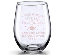 JUWNMANT Retirement Gifts for Women, A Wise Woman Once Said I'm Outta here and SHE Lived Happily Ever After Stemless Wine Glasses, Funny Resignation Gifts for Colleagues, Funny Wine Glasses for Women