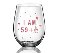 JUWNMANT Stemless Wine Glass 60th Birthday Wine Glass Gift Anniversary Glass Men and Women 60th Birthday Party Wedding Anniversary Decoration, 17oz(I AM 59+1)