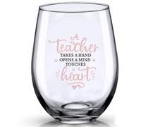 JUWNMANT Teacher's Gift, Printed with A Teacher Takes a Hand Opens A Mind Touches A Heart for Teacher's Thank-You Gift - Stemless Wine Glass, Gifts from Students to Teachers, 17 Ounces