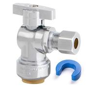 JUWO 1/2" x 3/8" OD Compression Angle Stop Valve, Sink Shut Off Valve for PEX, Copper, CPVC Pipe and Water Line, Quarter-Turn Push to Connect Brass Plumbing Fitting with Disconnect Clip(1 Pack)