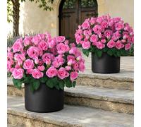 Juxdp 2Pcs 18" Artificial Rose Topiary Tree, Silk Flower Potted Plant(Pink) | No Assembly Needed, UV Resistant, Lifelike Potted Plant, Fake Bushes, for Outdoor/Farmhouse/Garden/Spring/Summer Decor