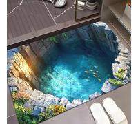 JUXDZISHW Front Door Mat Outside Entrance, Brick Bottomless Hole Area Rug for Living Room 3D Trap Optical Visual Illusion Rugs Playroom Floor Carpet Mat Non-Slip,U,60 * 90cm