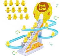 JUXINE 12 Small Ducks Climbing Toys,Electric Duck Roller Coaster Toy with Ducks, LED Flashing Lights & Music Duck Track Slide Toy Race Track Set for Kids. (12 Climbing Stair Ducks)